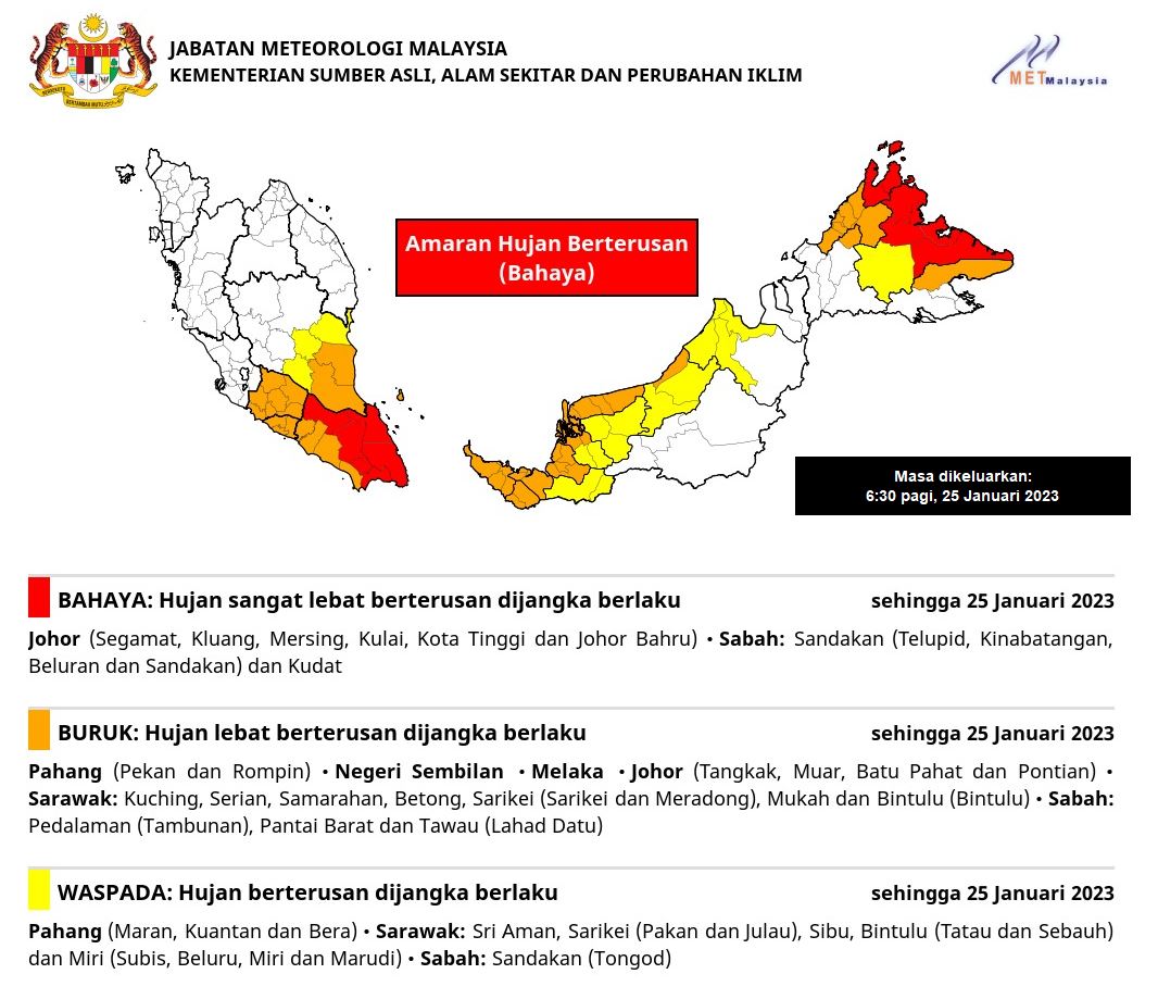 MetMalaysia Ramal Hujan Peringkat Bahaya Di Johor, Sabah, Tahap Buruk ...